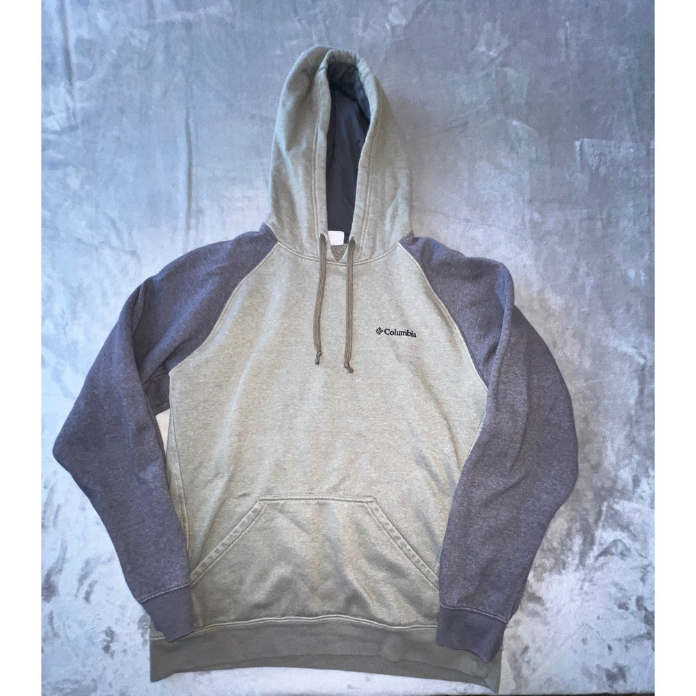 Columbia Hoodie Mens Large Green Gray Raglan Pullover Sweatshirt